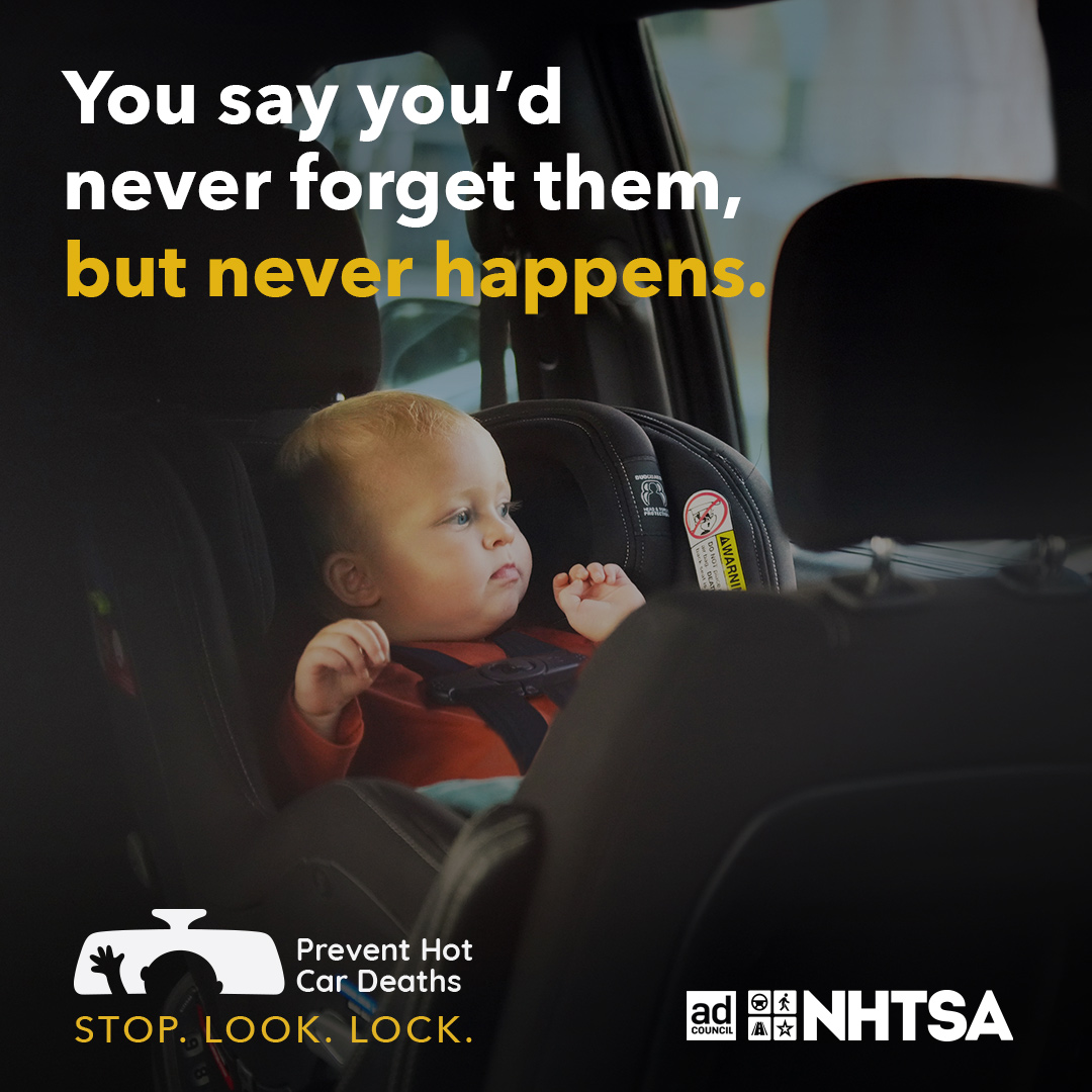 Heatstroke is one of the leading causes of non-crash, vehicle-related deaths for children. Sadly, on average, 37 children die per year due to vehicular heatstroke. This tragedy is 100% preventable. As temperatures start to rise, it is essential for parents and caregivers everywhere to remember: Stop. Look. Lock.